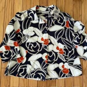 Chico's Tropical Floral Print Jacket Navy Orange Size 2/Large